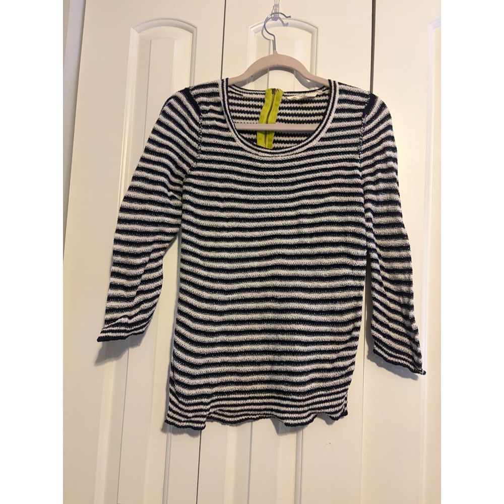 HMR‎ striped knit sweater women's L navy white long sleeve scoop neck - Picture 2 of 8